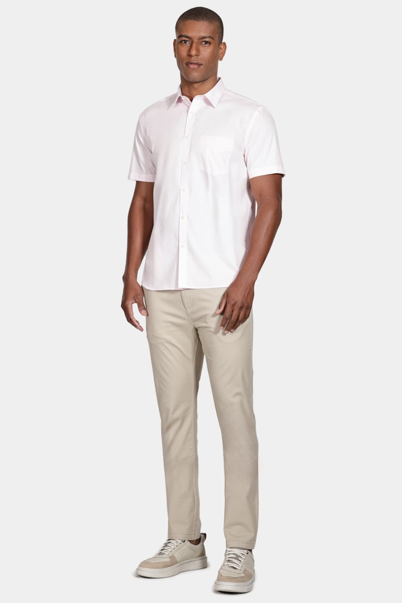 Camisa Manga Curta Regular Algodão Damero Rosa