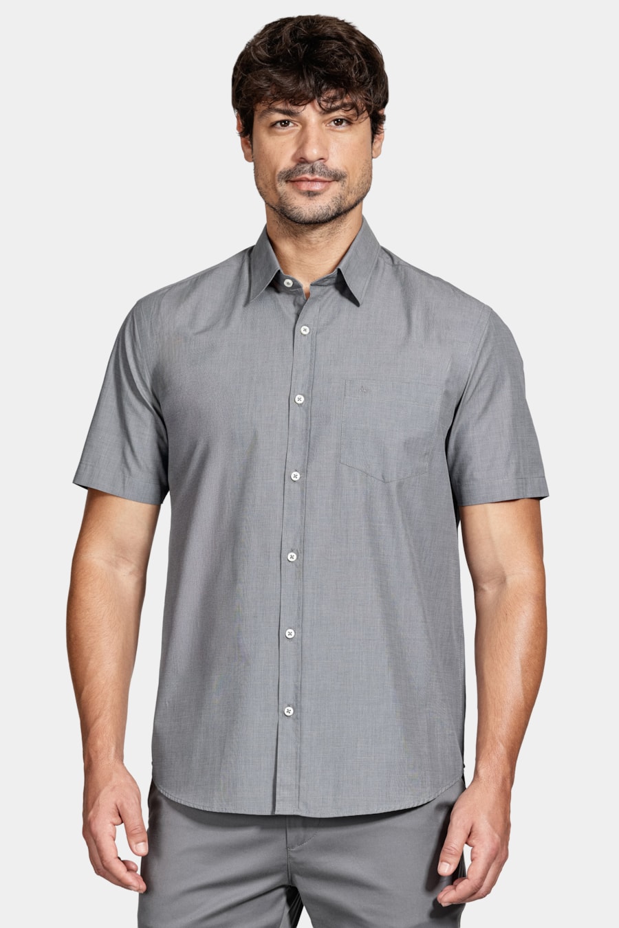 Camisa Manga Curta Regular Algodão Egípcio Barolo Cinza Medio — foto 1 de 6