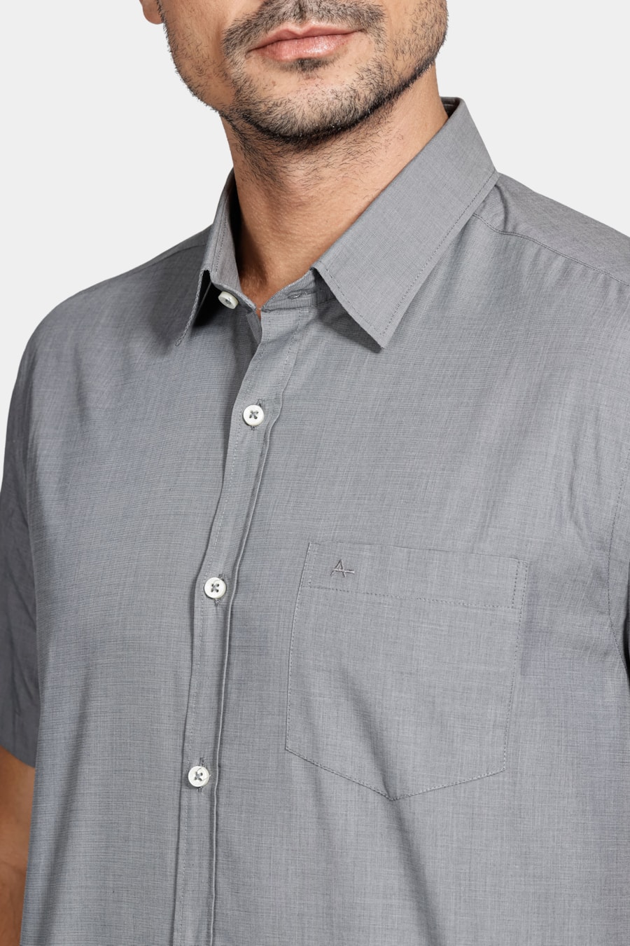 Camisa Manga Curta Regular Algodão Egípcio Barolo Cinza Medio — foto 3 de 6