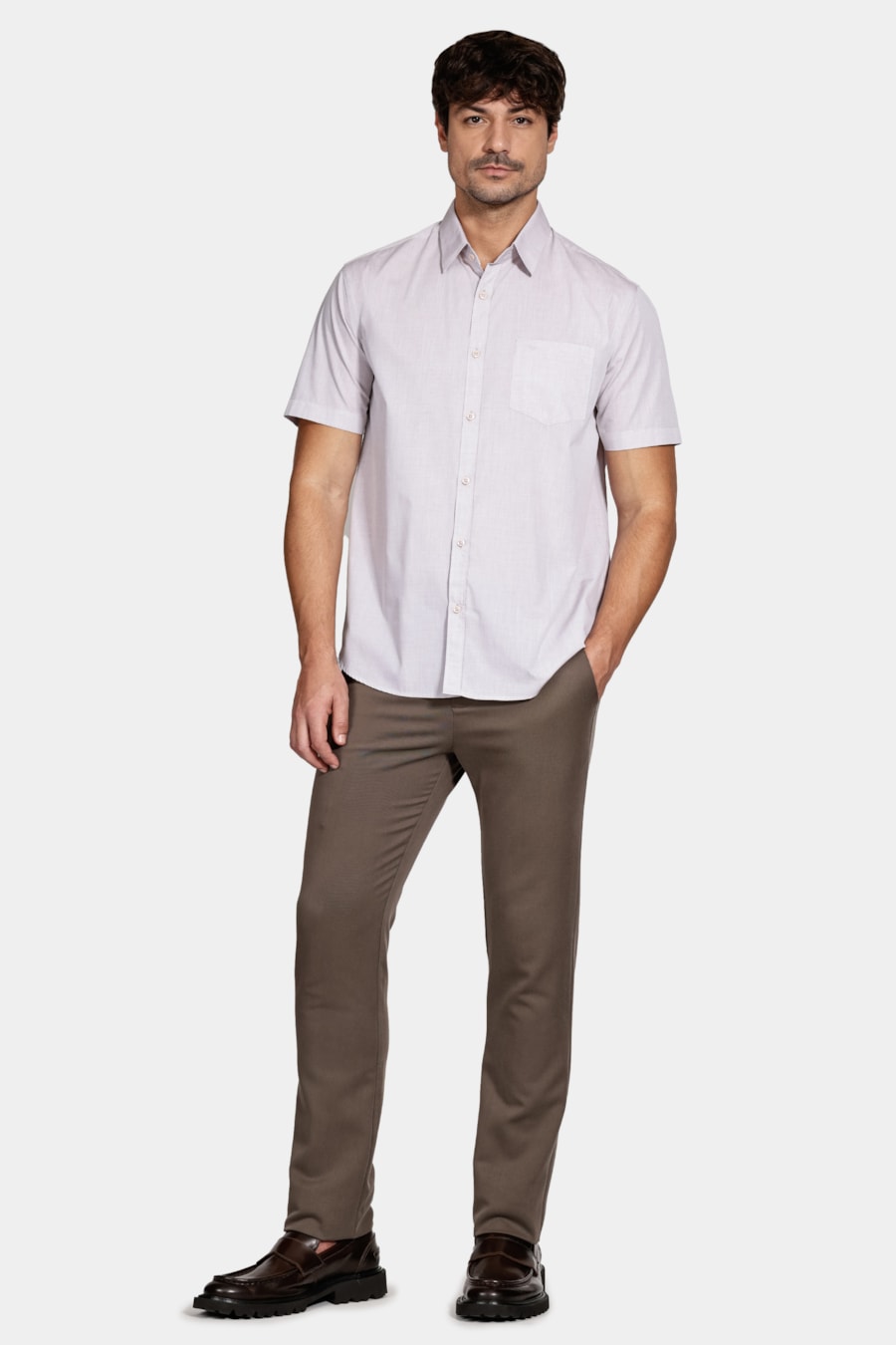 Camisa Manga Curta Regular Algodão Egípcio Barolo Natural — foto 2 de 5