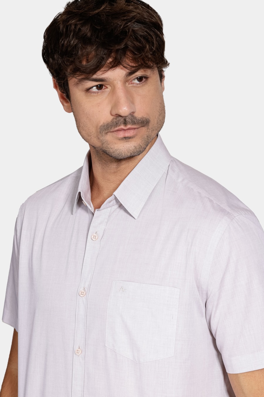 Camisa Manga Curta Regular Algodão Egípcio Barolo Natural — foto 3 de 5