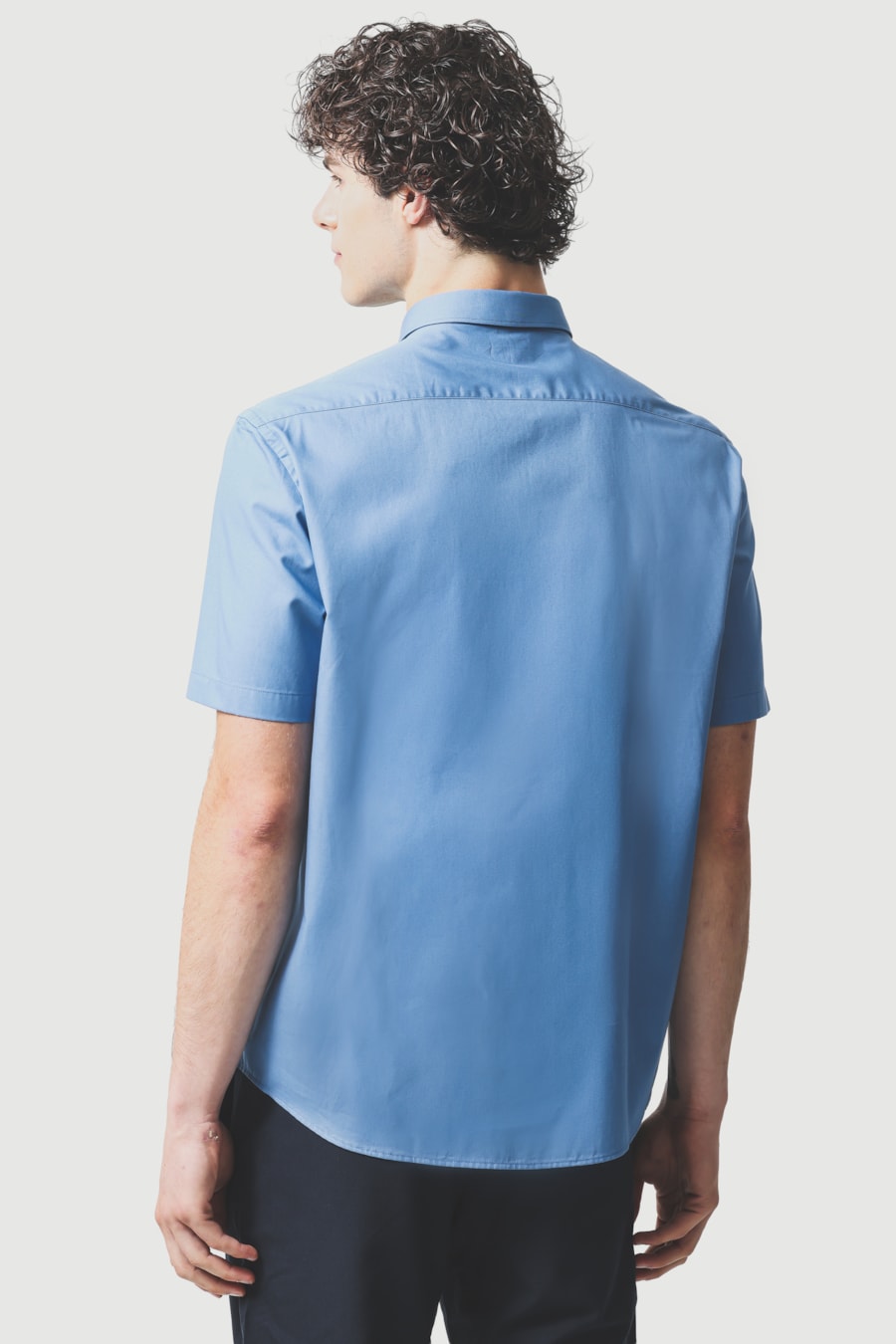 Camisa Manga Curta Regular Algodão Lisa Damero Azul Ceruleo 114 — foto 4 de 6