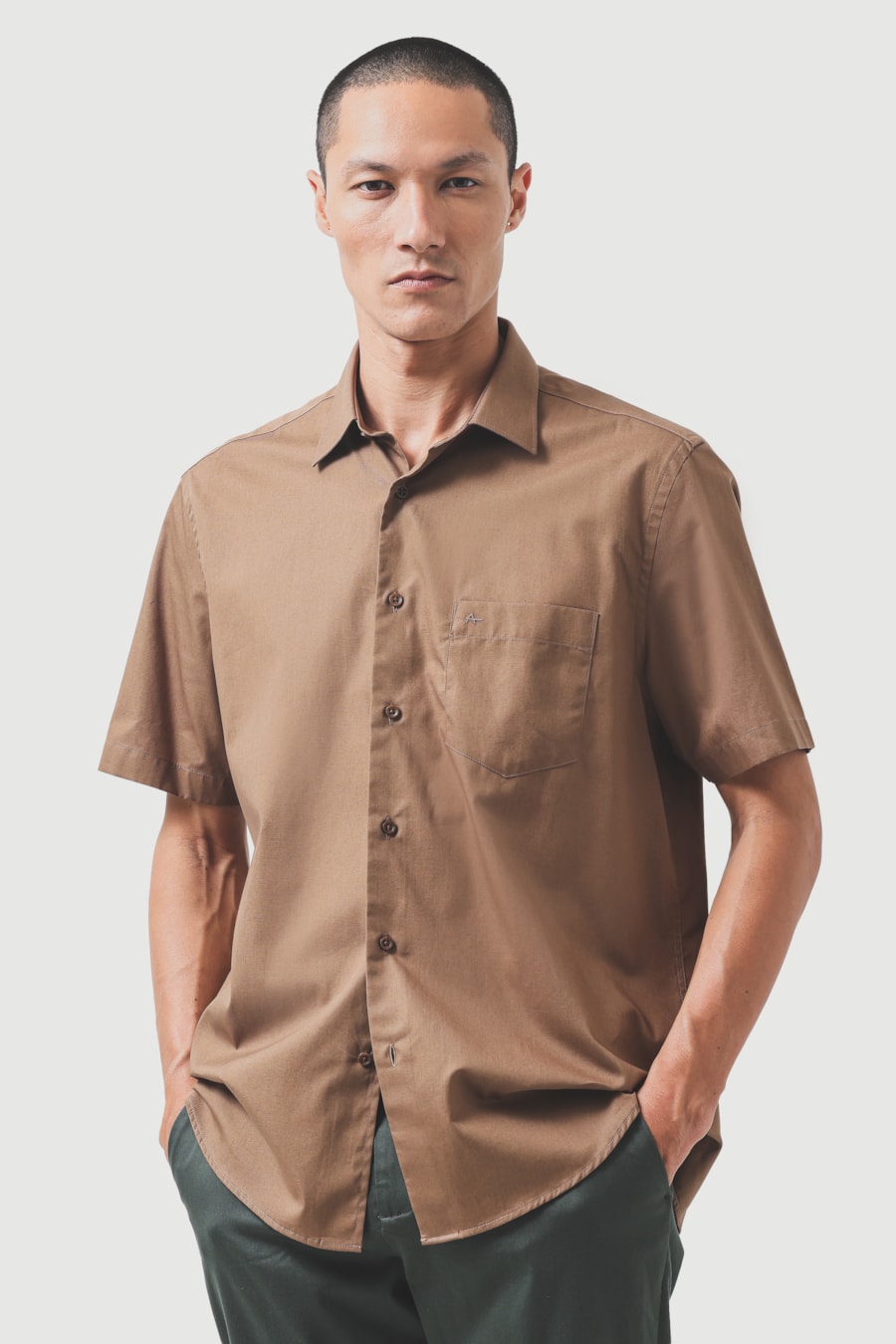 Camisa Manga Curta Regular Algodão Lisa Damero Castor — foto 1 de 6