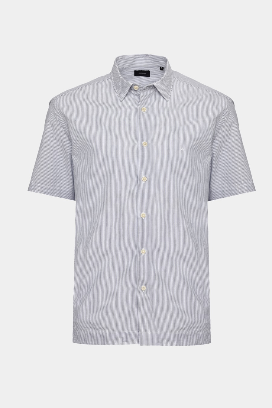 Camisa Manga Curta Regular Algodão Listrada Branco/Azul Jeans — foto 5 de 7