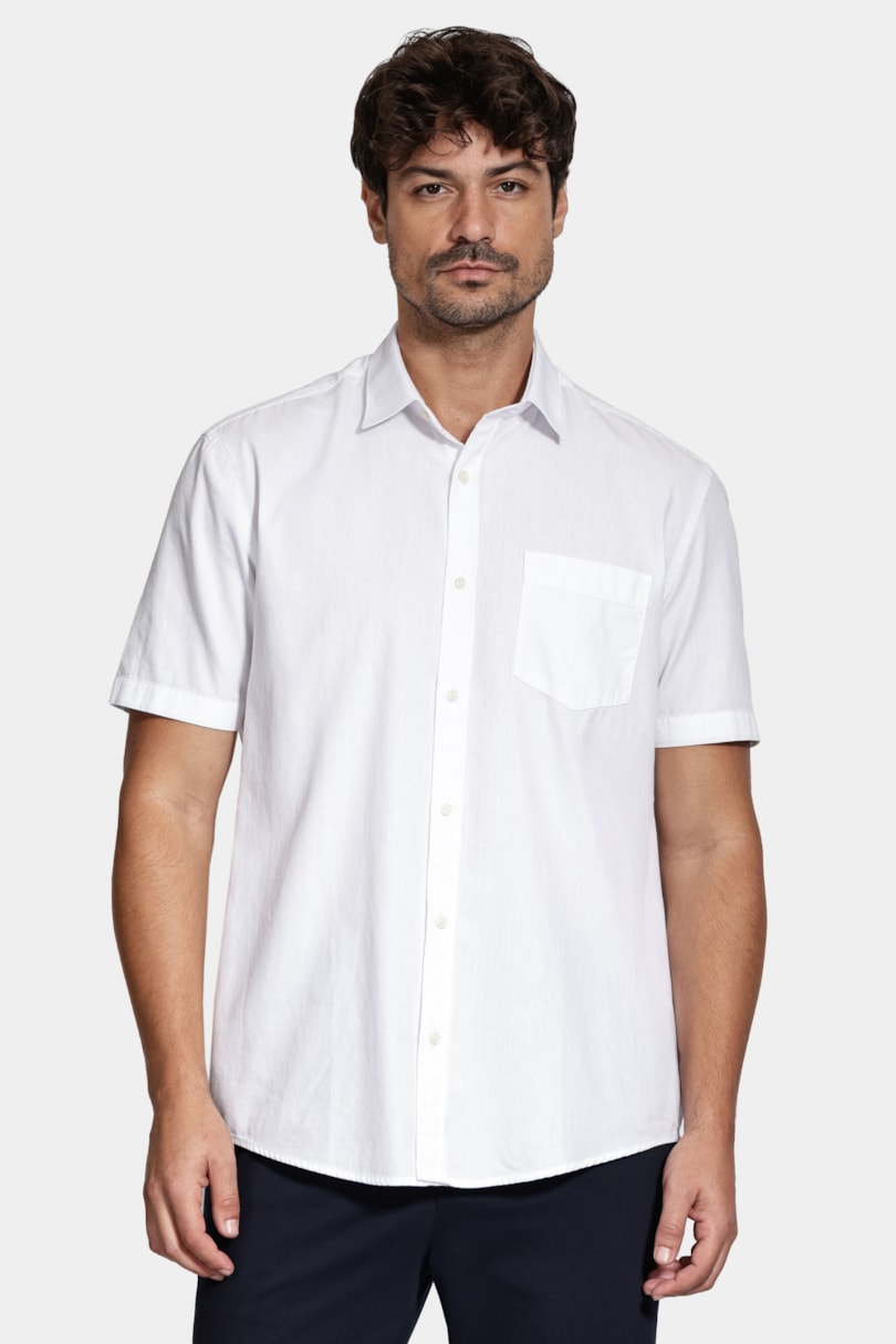 Camisa Manga Curta Regular Algodão Mescla Branco