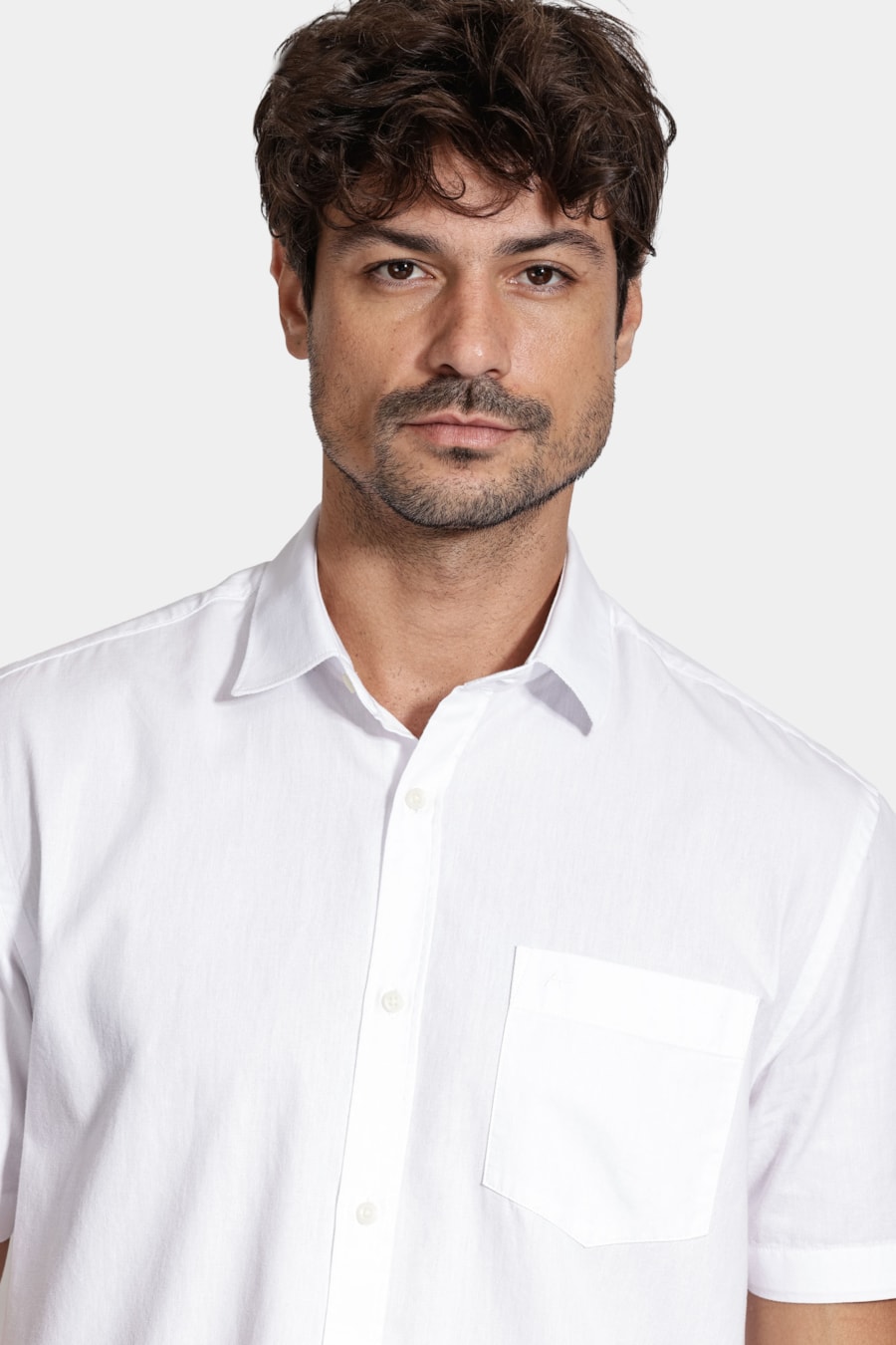 Camisa Manga Curta Regular Algodão Mescla Branco — foto 3 de 6
