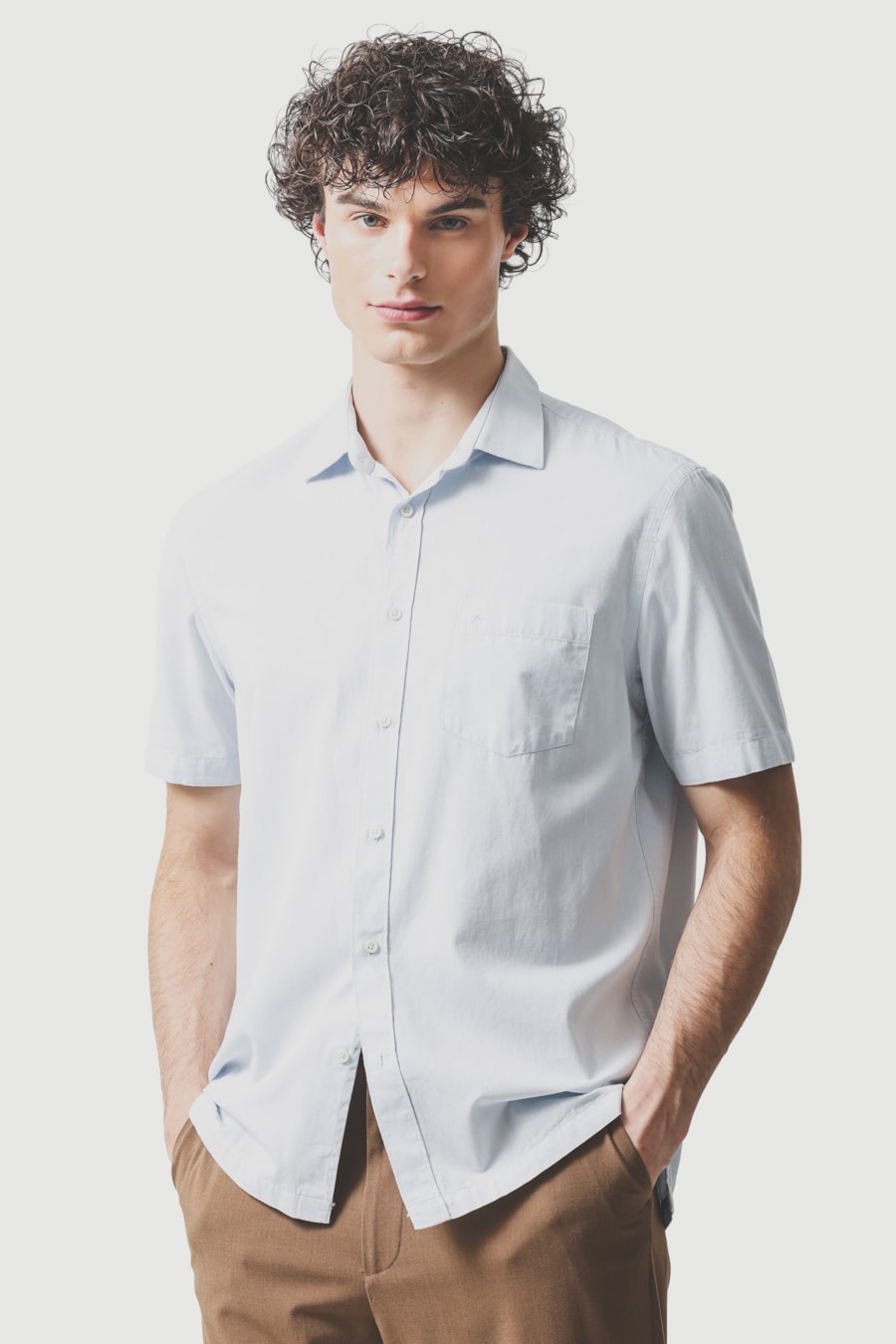 Camisa Manga Curta Regular Algodao Mescla Lotte Azul Celeste — foto 1 de 6