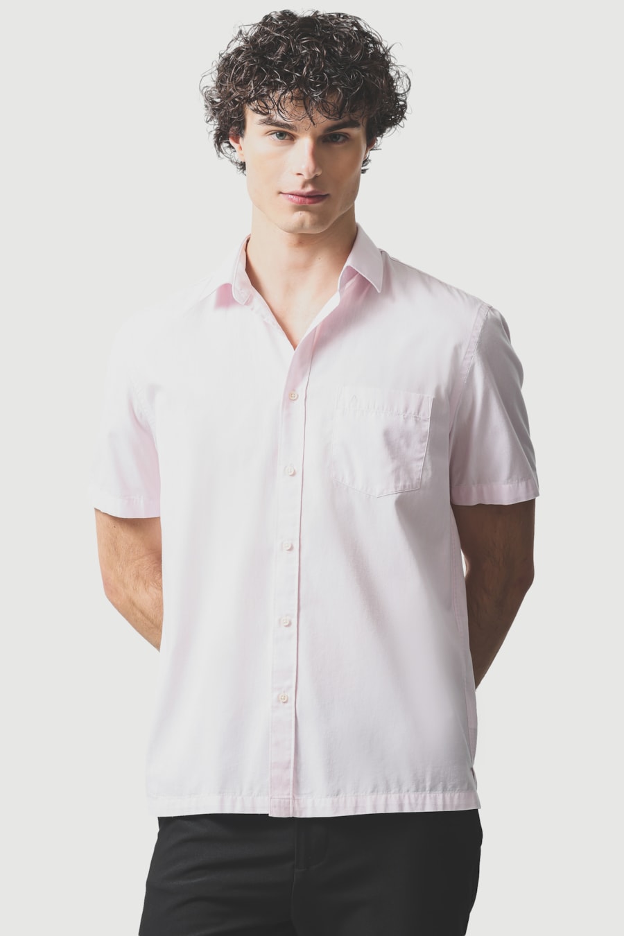 Camisa Manga Curta Regular Algodao Mescla Lotte Rosa — foto 1 de 6