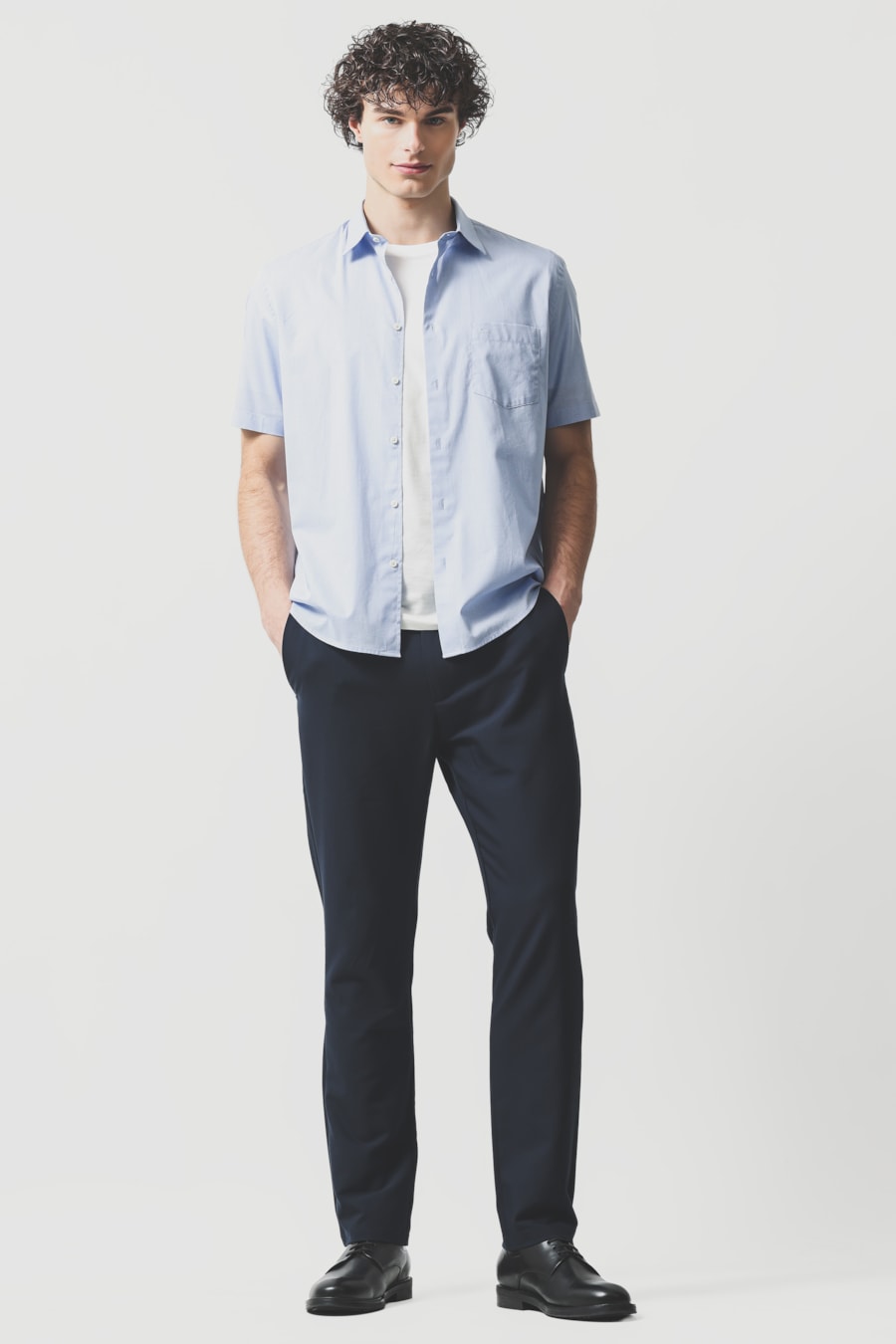 Camisa Manga Curta Regular Algodão Micro Xadrez Azul C/Branco — foto 2 de 6