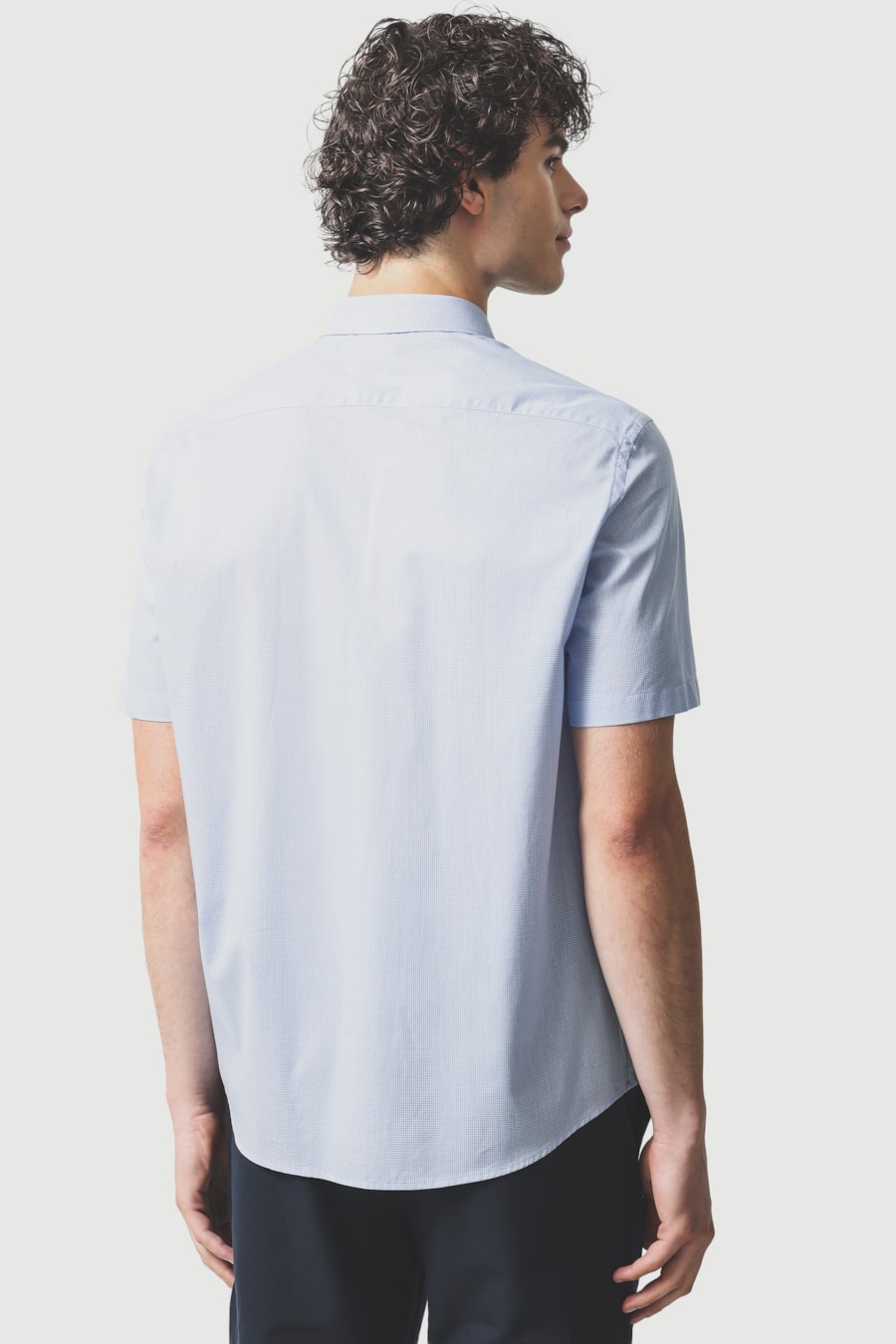 Camisa Manga Curta Regular Algodão Micro Xadrez Azul C/Branco — foto 4 de 6