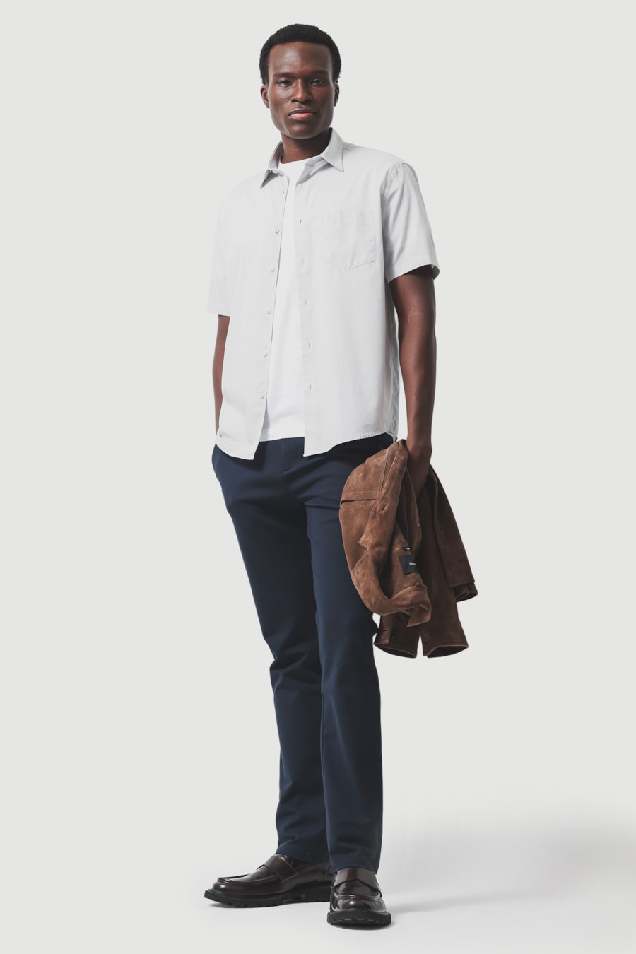 Camisa Manga Curta Regular Algodão Micro Xadrez Cinza Claro/Branco — foto 2 de 6