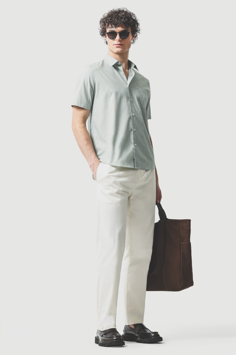 Camisa Manga Curta Regular Algodão Micro Xadrez Verde C/ Branco