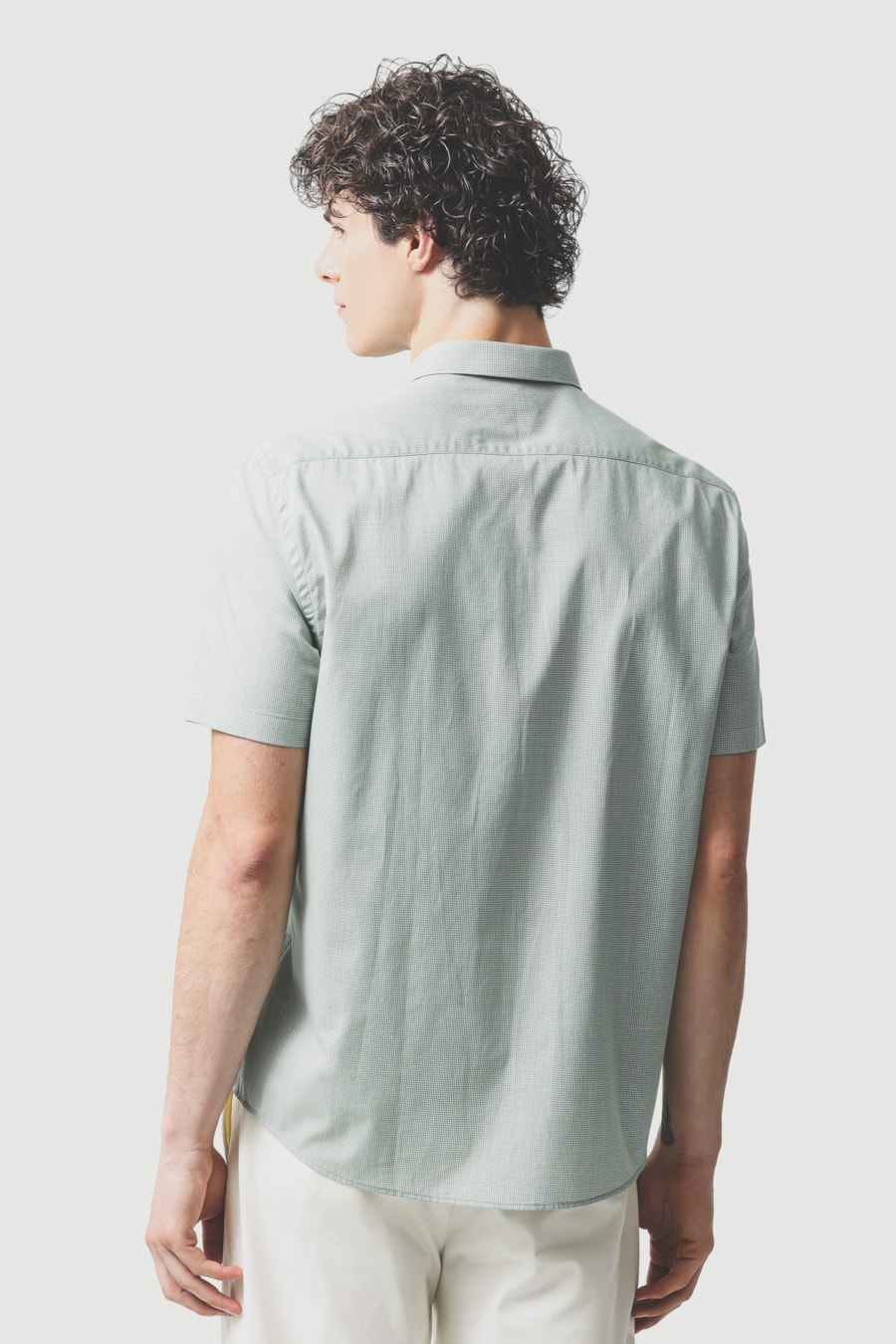 Camisa Manga Curta Regular Algodão Micro Xadrez Verde C/ Branco — foto 4 de 6
