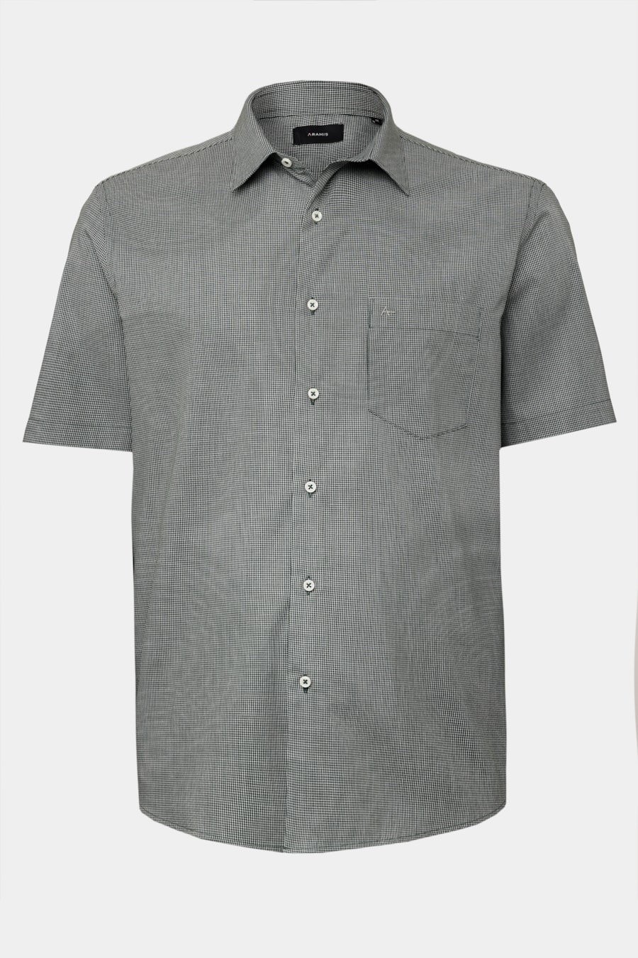 Camisa Manga Curta Regular Algodão Micro Xadrez Verde Escuro C/ Branco — foto 5 de 6