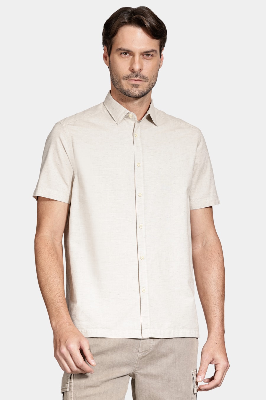 Camisa Manga Curta Regular Belfort Caqui — foto 1 de 6