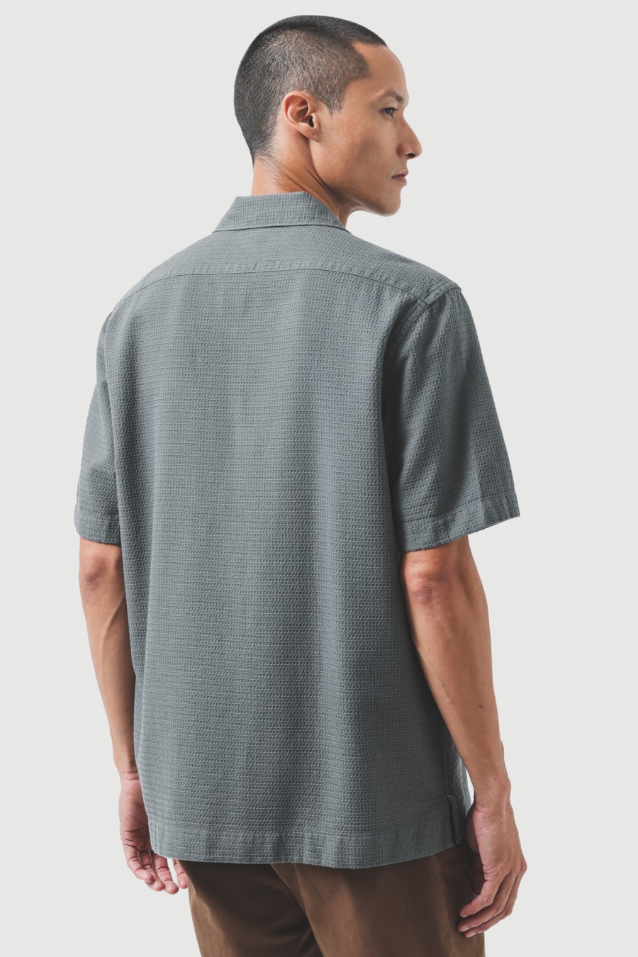 Camisa Manga Curta Regular Bowling Maquinetada Rustica Verde Gris — foto 4 de 6