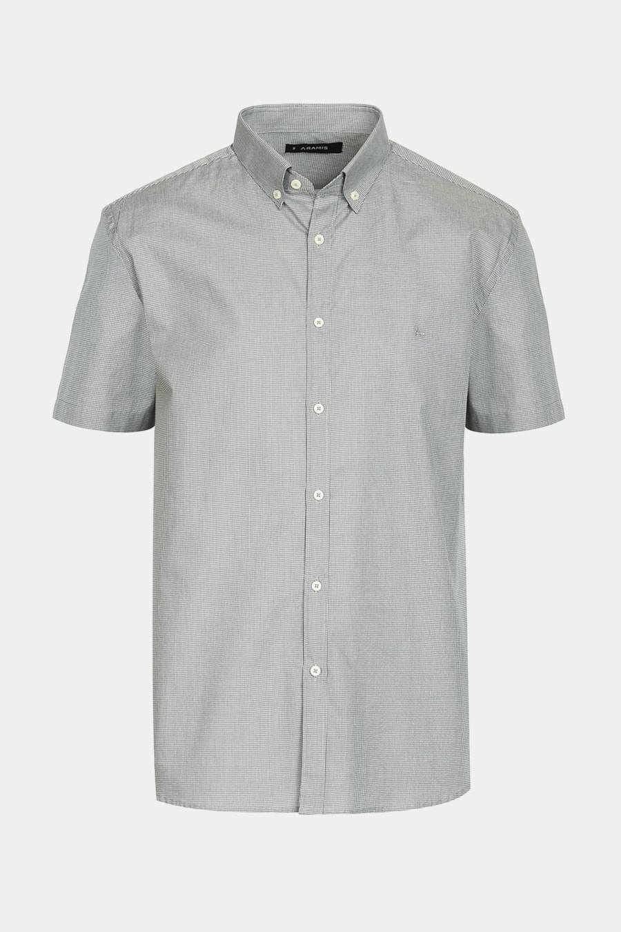 Camisa Manga Curta Regular Button Down Micro Xadrez Verde Com Branco