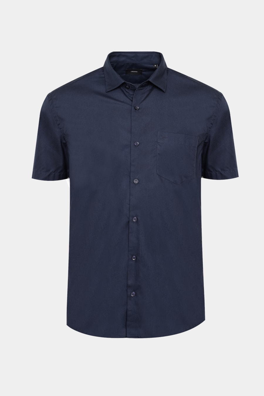 Camisa Manga Curta Regular em Tricoline Liso Com Bolso Marinho — foto 6 de 7