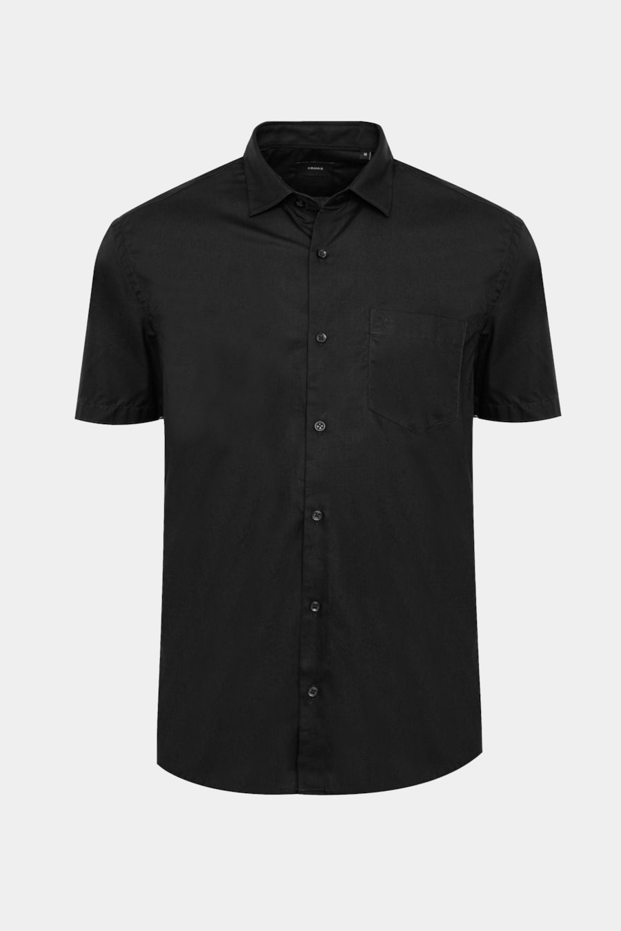 Camisa Manga Curta Regular em Tricoline Liso Com Bolso Preto — foto 5 de 6