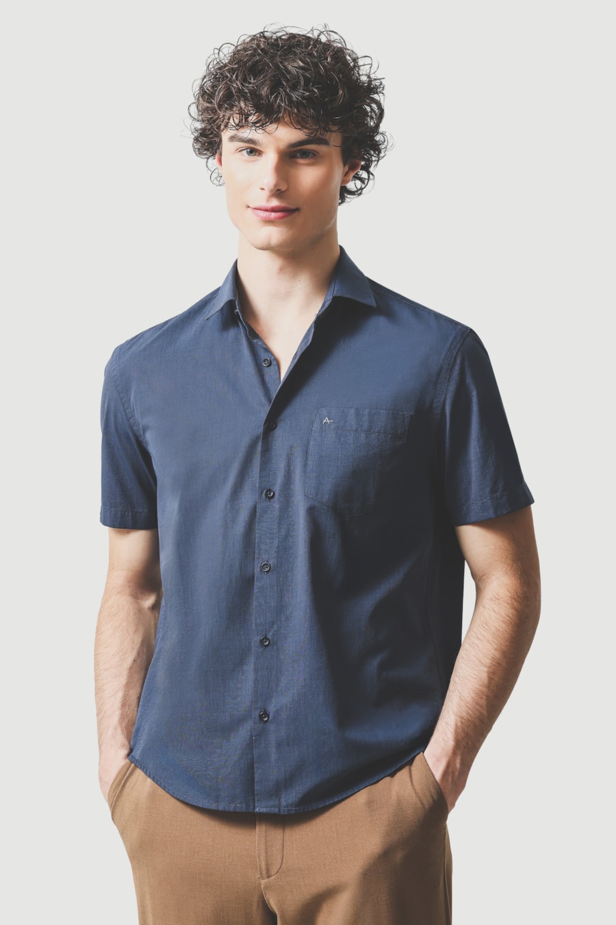 Camisa Manga Curta Regular Fil 50 Egipcio Barolo Azul Forte — foto 1 de 6