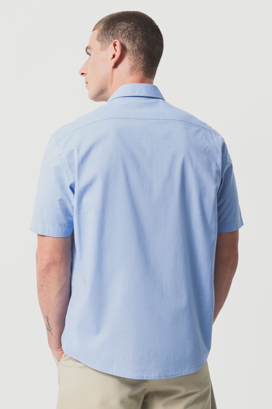Camisa Manga Curta Regular Fil a Fil Antilia Azul Medio — foto 4 de 6