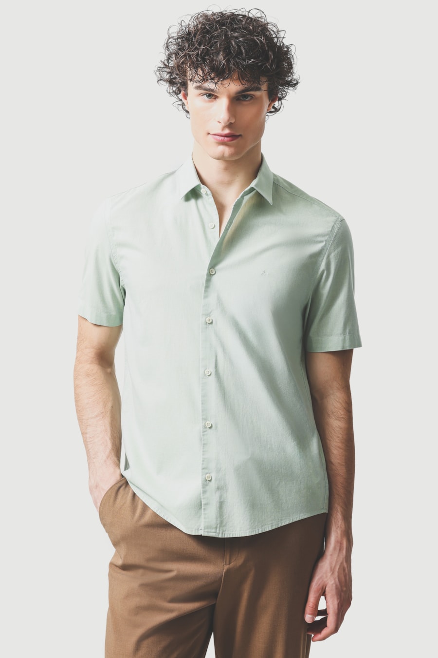 Camisa Manga Curta Regular Fil a Fil Antilia Verde Claro — foto 1 de 6