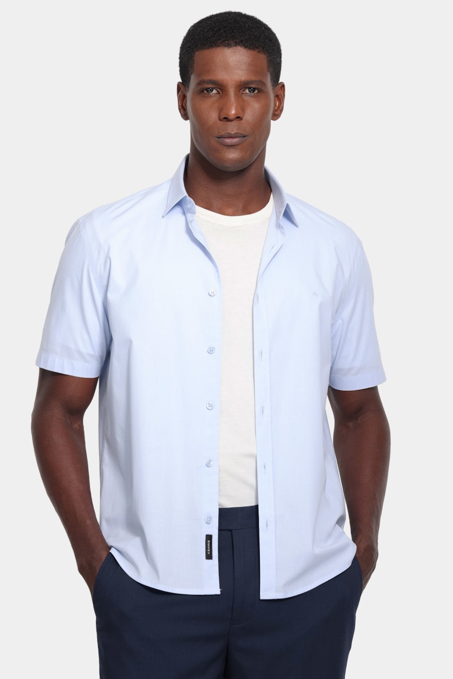 Camisa Manga Curta Regular Fil a Fil Span Azul Claro — foto 1 de 6