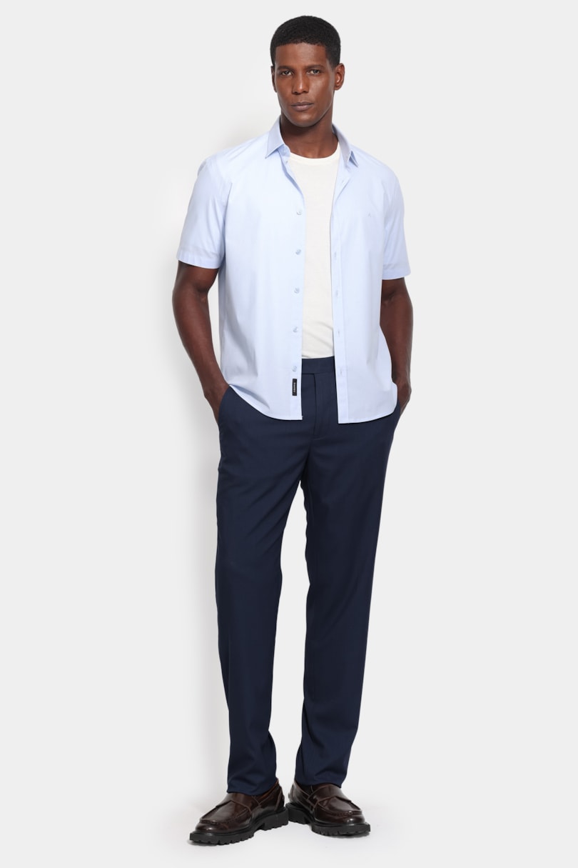 Camisa Manga Curta Regular Fil a Fil Span Azul Claro