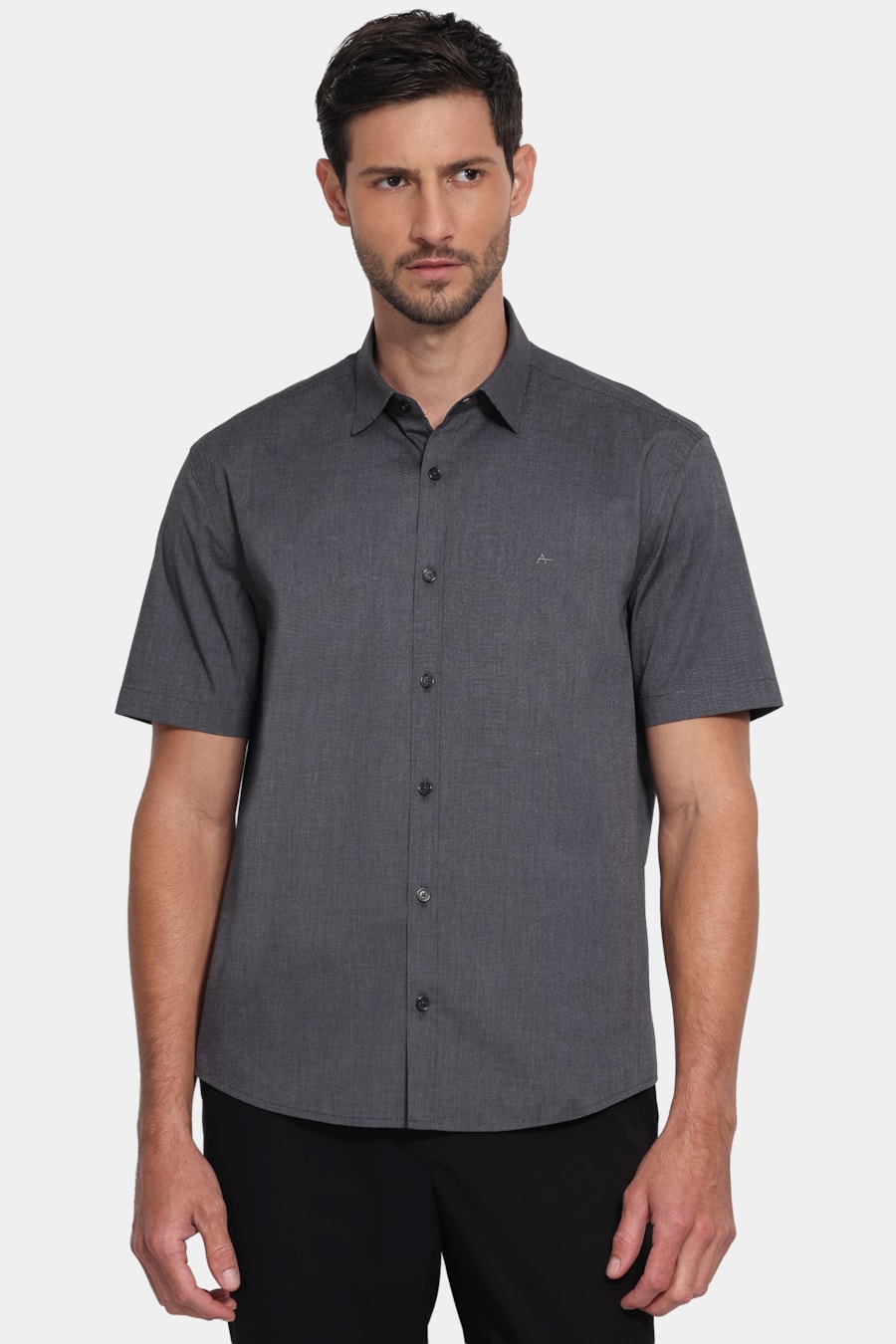 Camisa Manga Curta Regular Fil a Fil Span Chumbo — foto 1 de 6