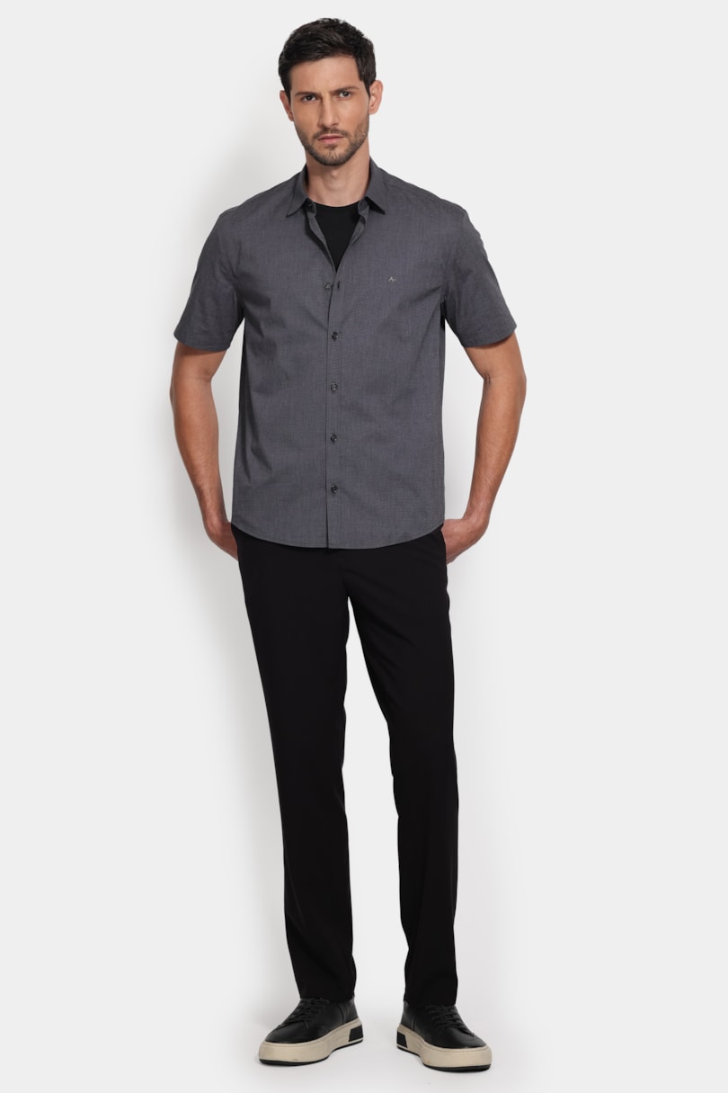 Camisa Manga Curta Regular Fil a Fil Span Chumbo