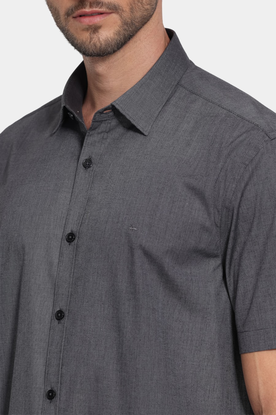 Camisa Manga Curta Regular Fil a Fil Span Chumbo — foto 3 de 6