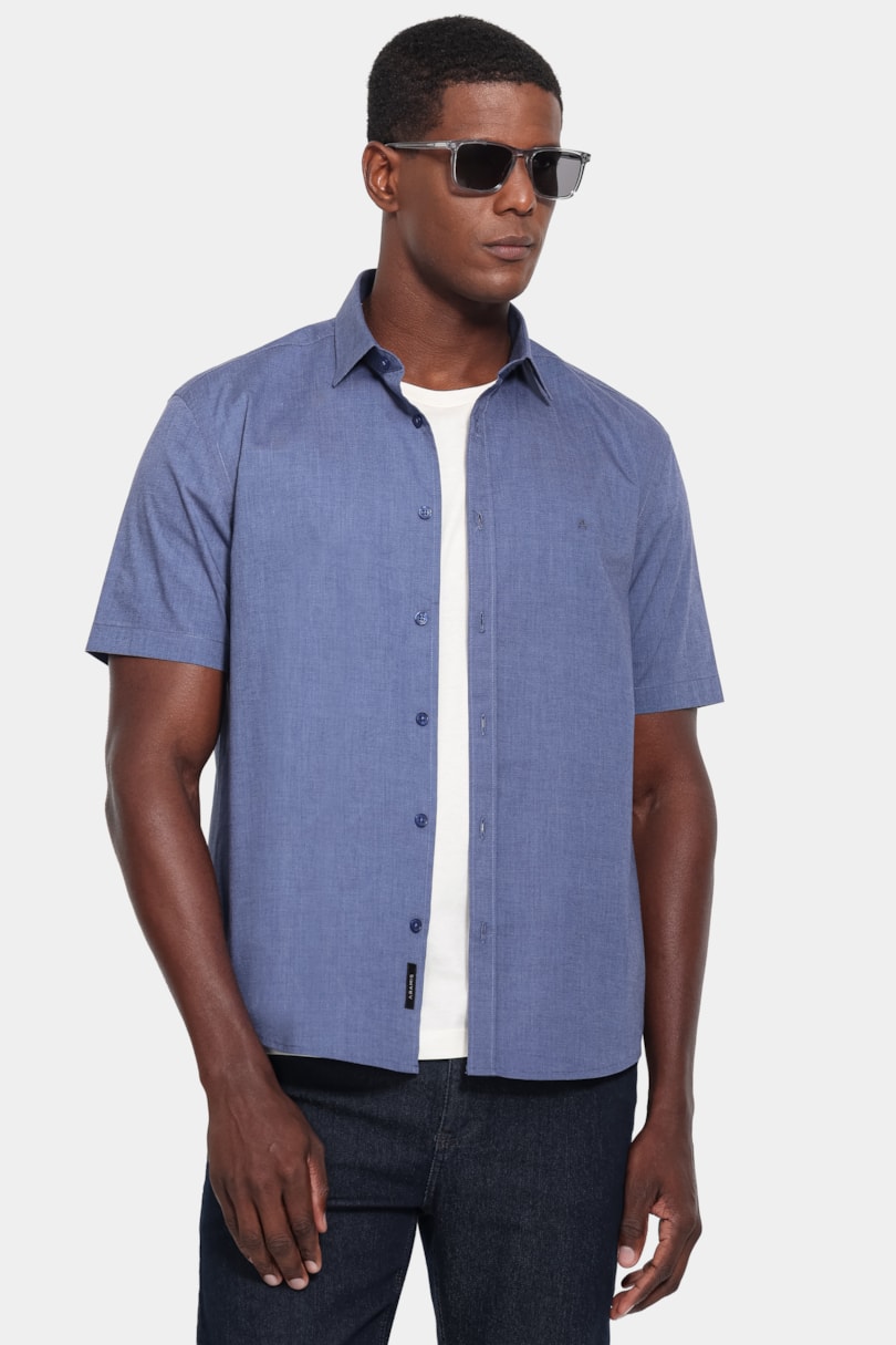 Camisa Manga Curta Regular Fil a Fil Span Marinho