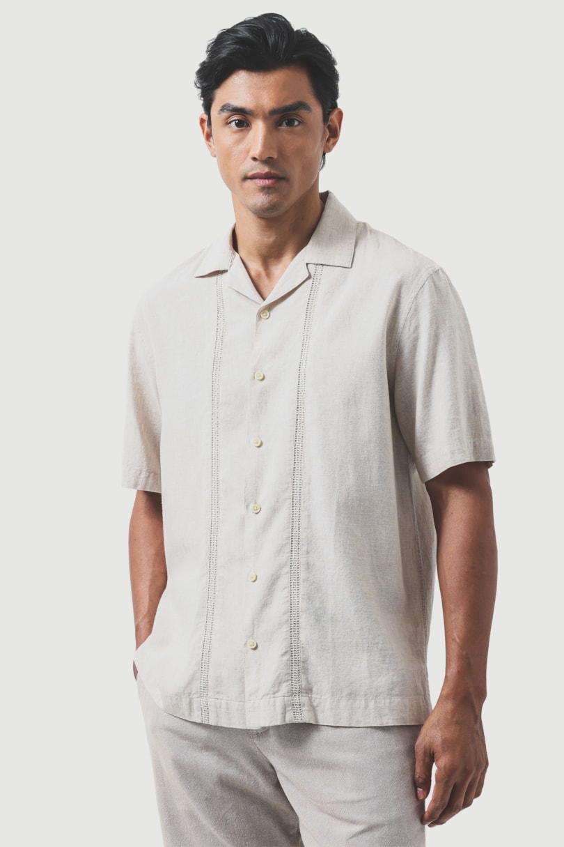 Camisa Manga Curta Regular Fita Tramada Natural