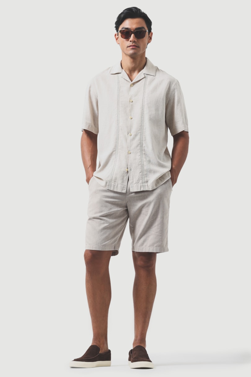 Camisa Manga Curta Regular Fita Tramada Natural