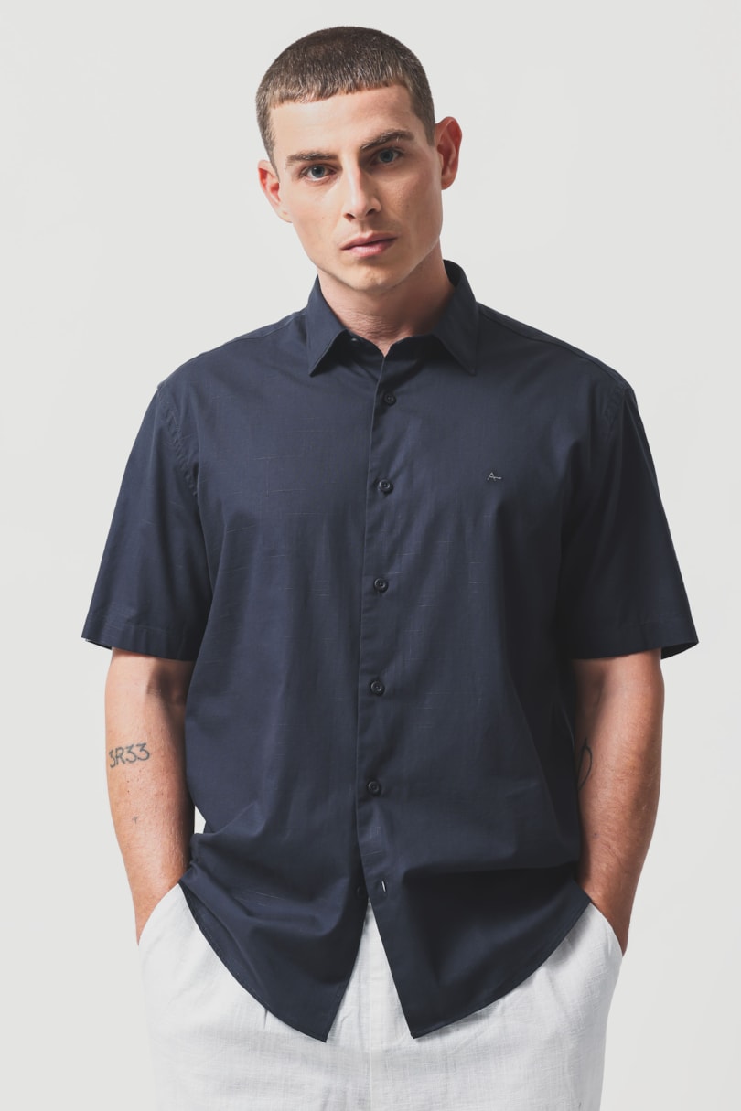 Camisa Manga Curta Regular Flame Bosco Marinho Escuro