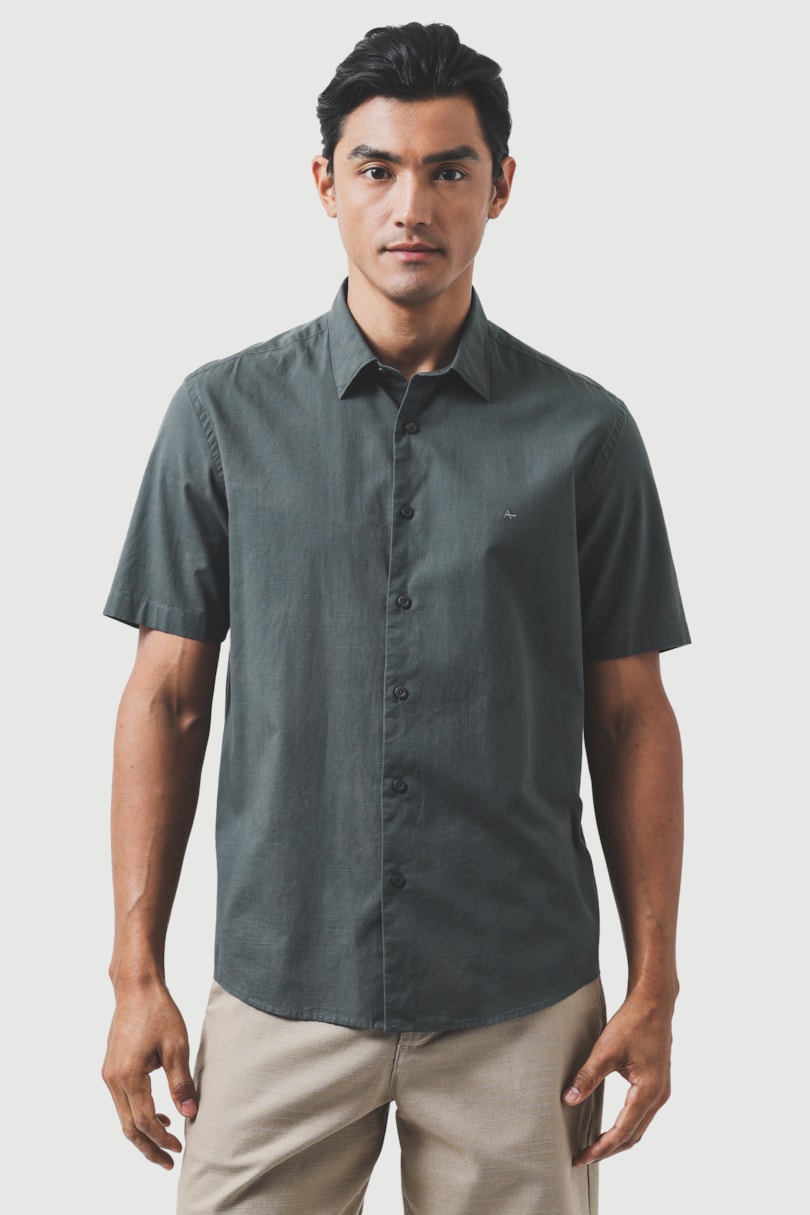 Camisa Manga Curta Regular Flame Bosco Verde Gris