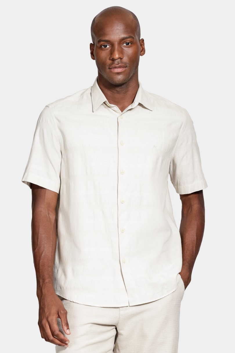 Camisa Manga Curta Regular Flamê Listrado Caqui