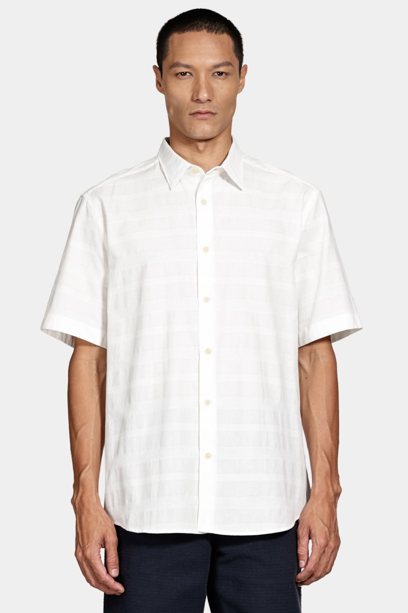 Camisa Manga Curta Regular Flamê Listrado Off White
