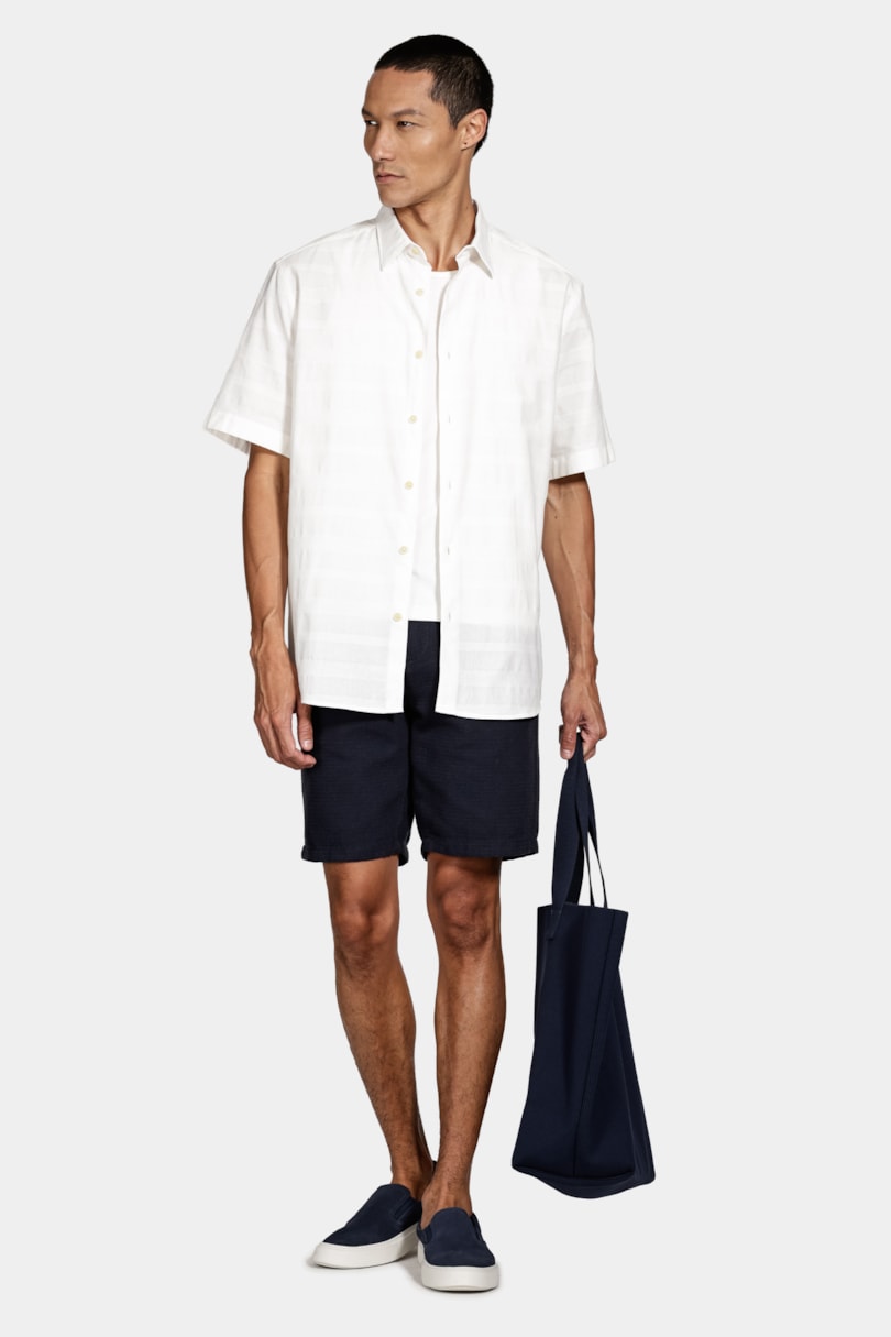 Camisa Manga Curta Regular Flamê Listrado Off White