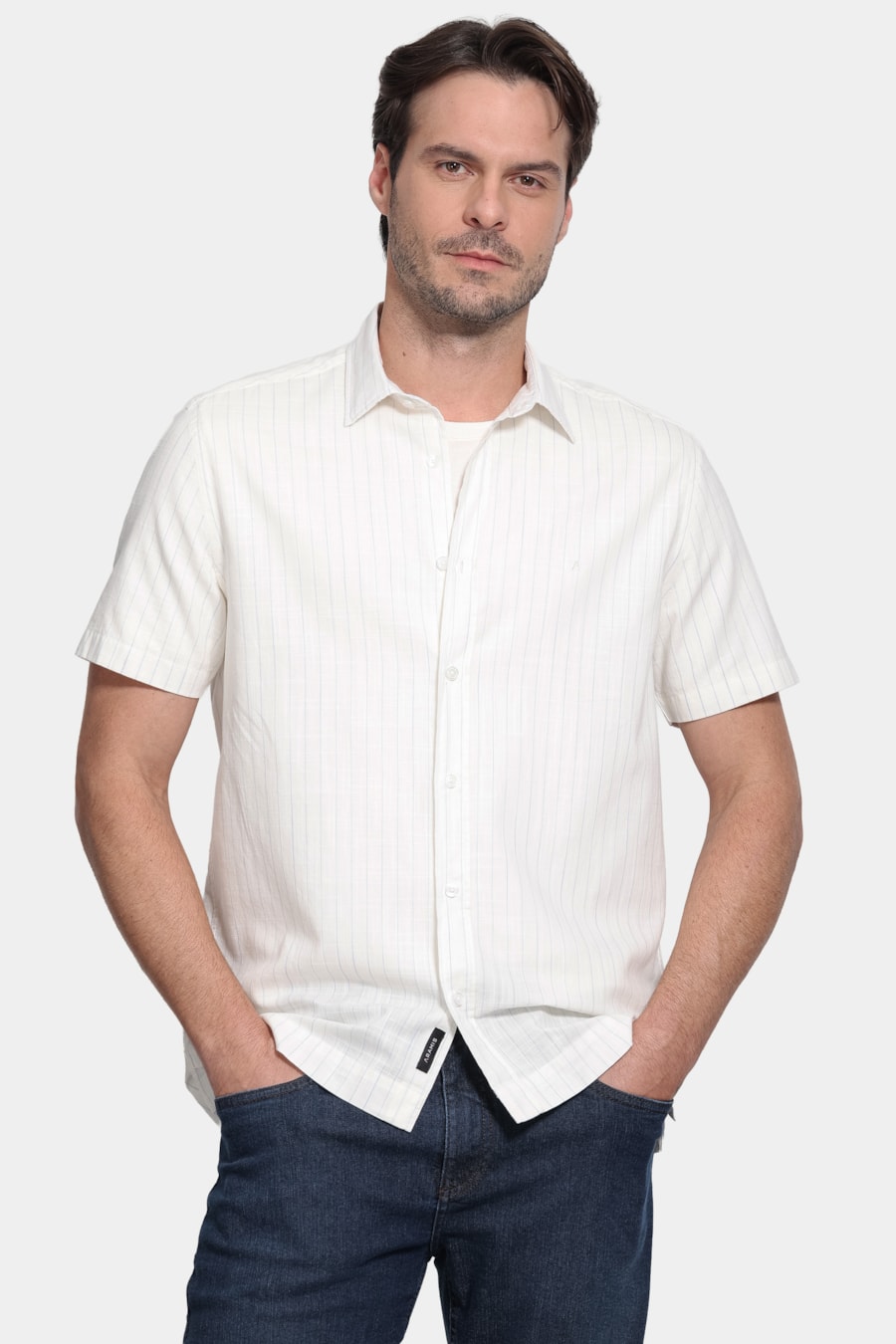 Camisa Manga Curta Regular Flame Pontilhado Branco — foto 1 de 7