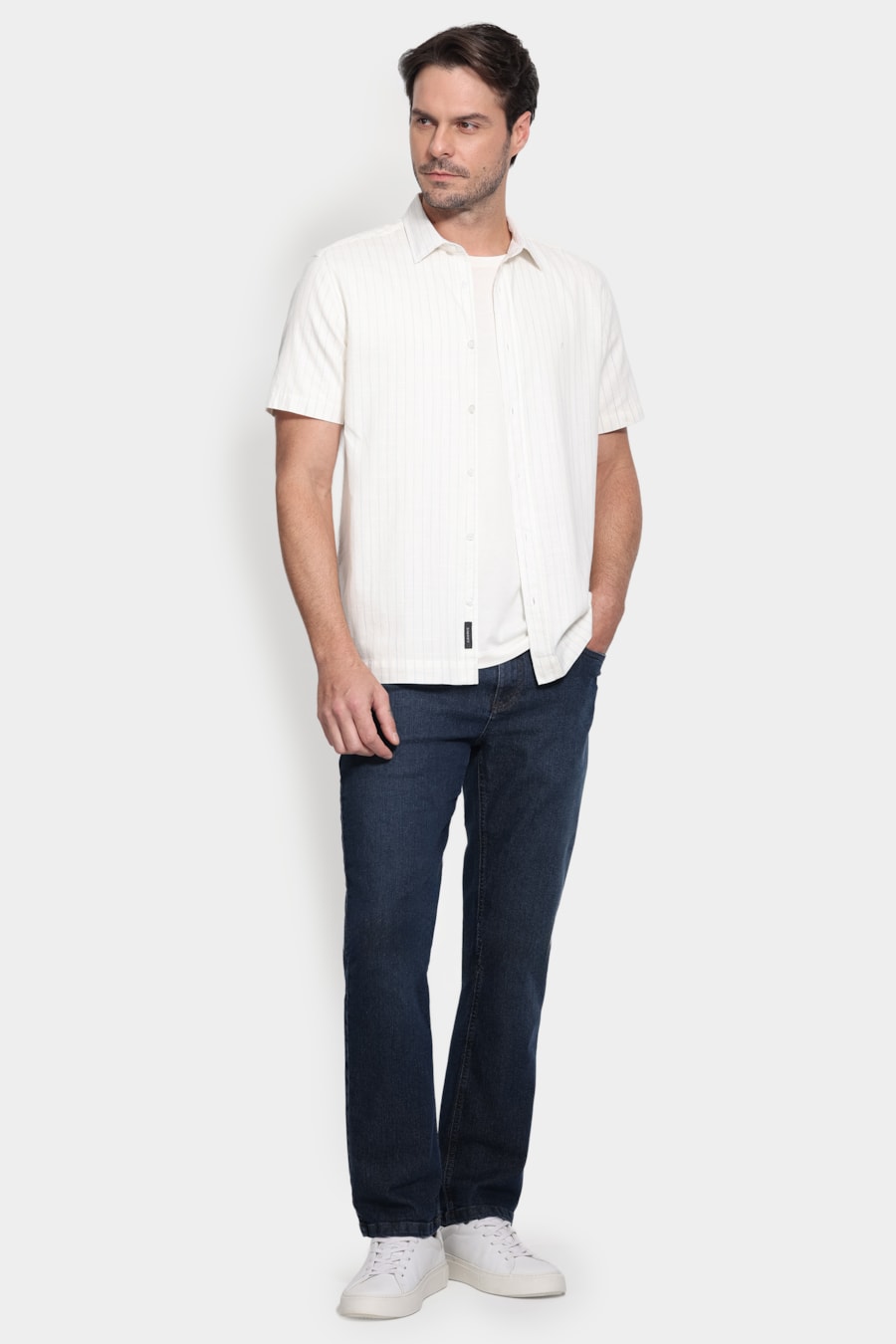 Camisa Manga Curta Regular Flame Pontilhado Branco — foto 2 de 7