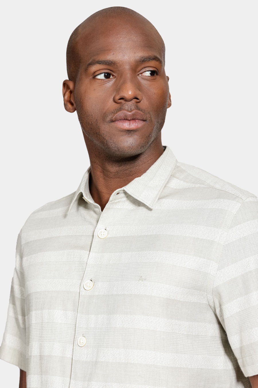Camisa Manga Curta Regular Jacquard Horizontal Verde Pistache — foto 3 de 6