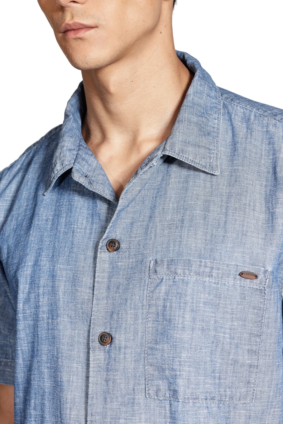 Camisa Manga Curta Regular Jeans em Liocel Azul Jeans — foto 3 de 6