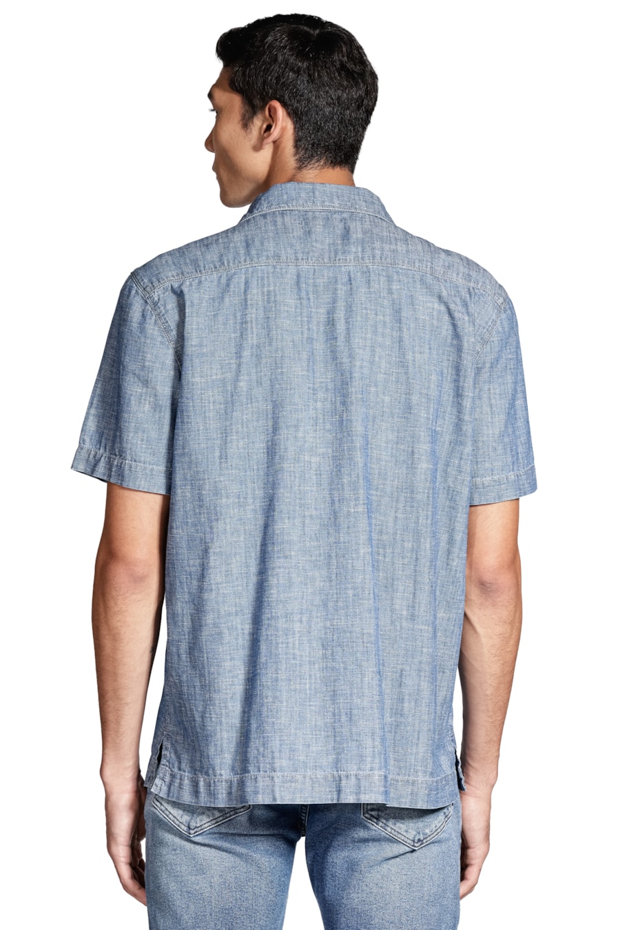 Camisa Manga Curta Regular Jeans em Liocel Azul Jeans — foto 4 de 6