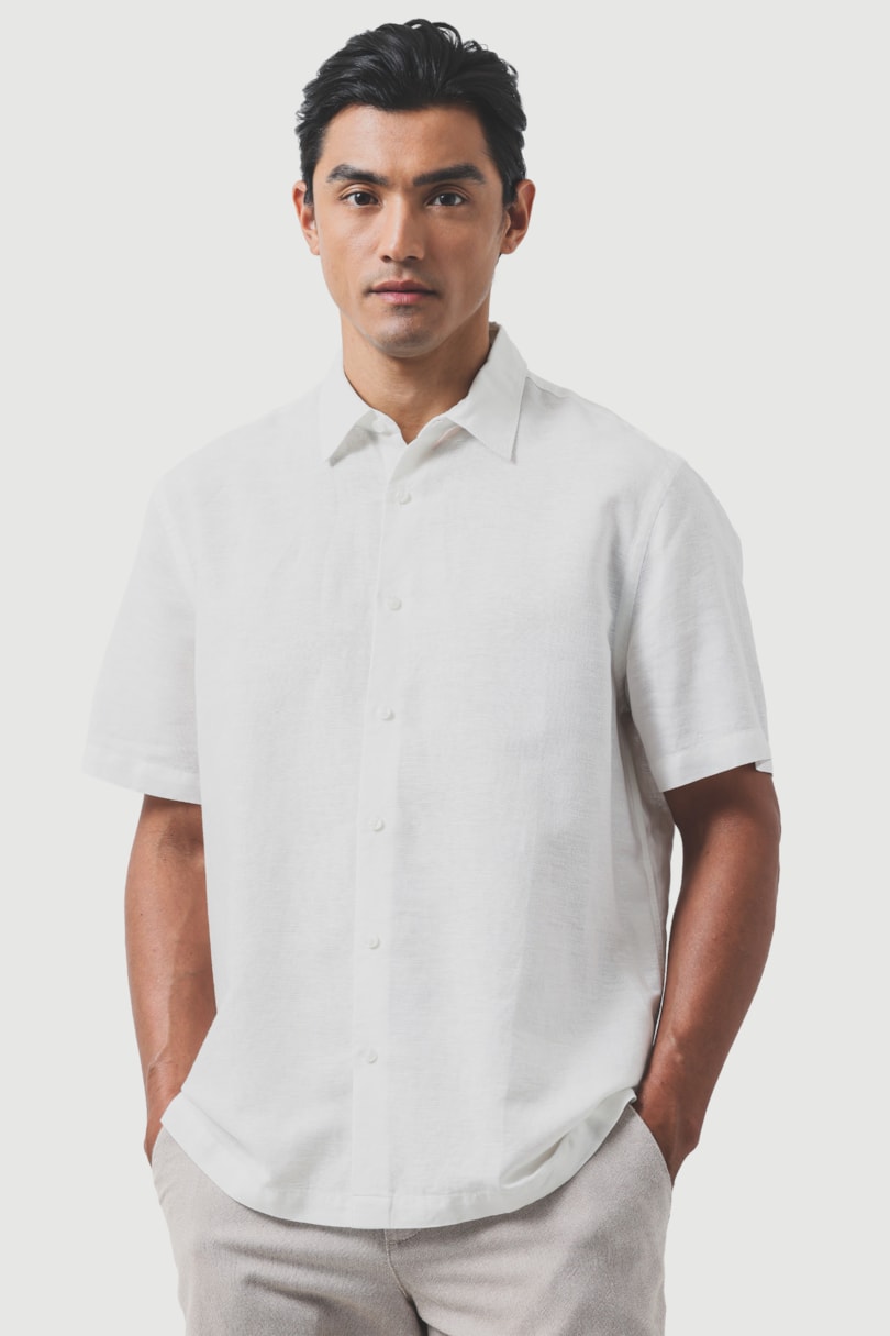 Camisa Manga Curta Regular Lausanne Linho Algodão Branco