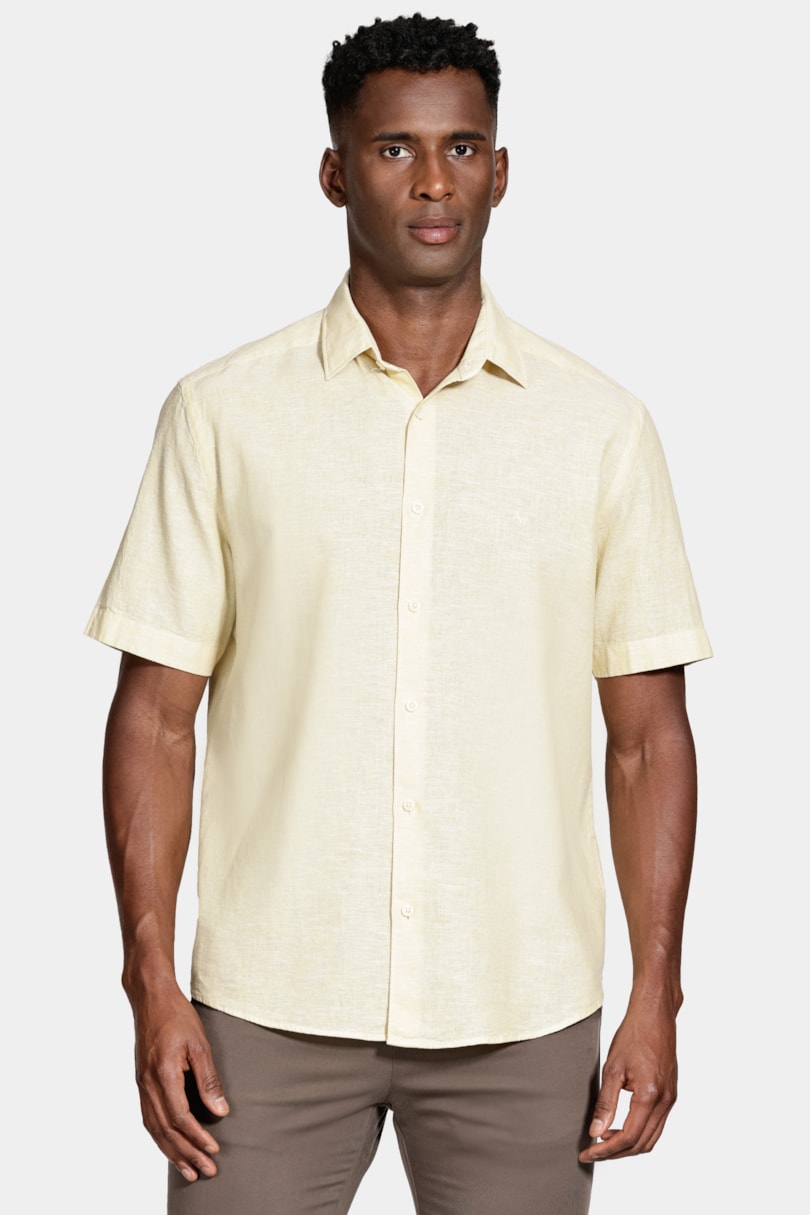 Camisa Manga Curta Regular Linho Algodão Amarelo