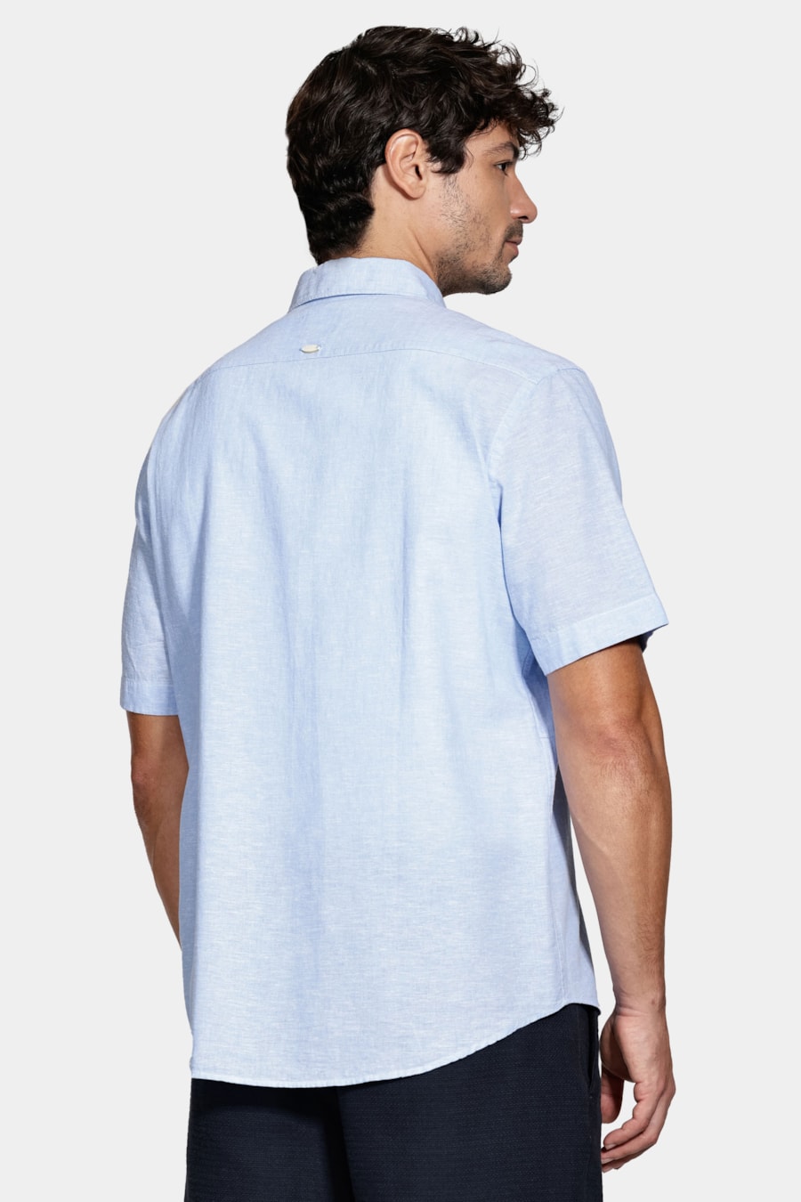 Camisa Manga Curta Regular Linho Algodão Azul — foto 4 de 5