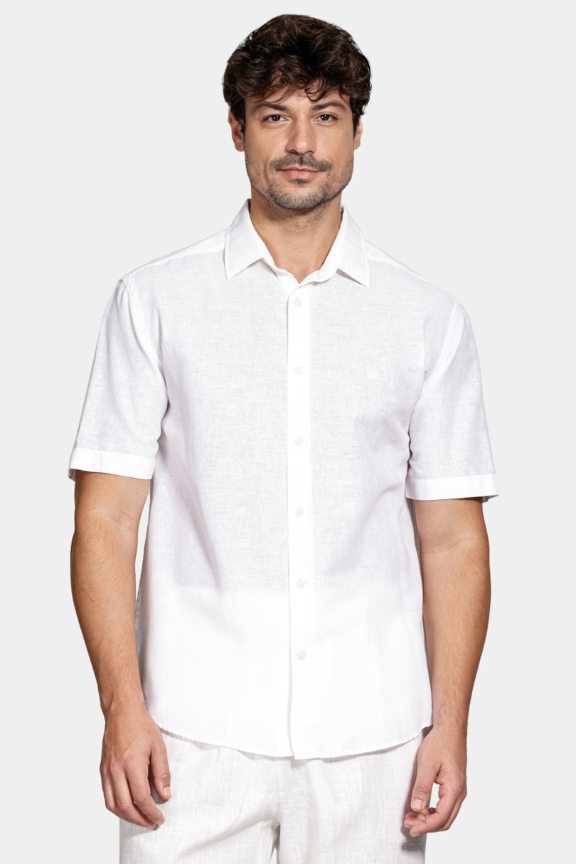 Camisa Manga Curta Regular Linho Algodão Branco
