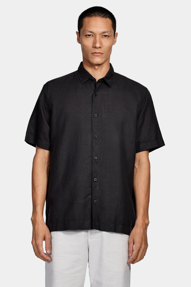 Camisa Manga Curta Regular Linho Algodão Martinelli Preto