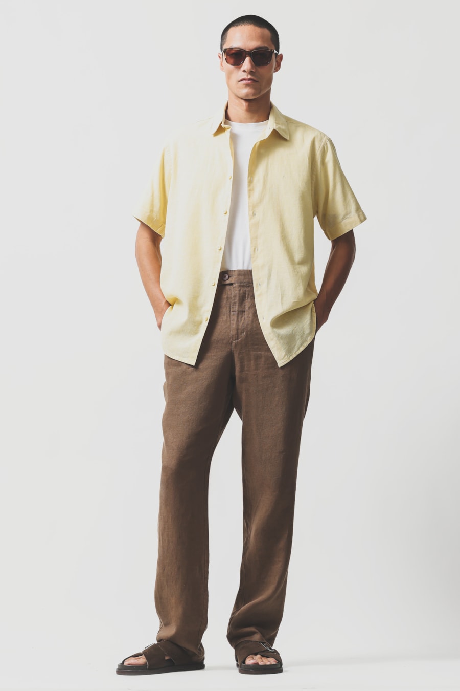 Camisa Manga Curta Regular Linho Algodao Surat Amarelo — foto 2 de 6